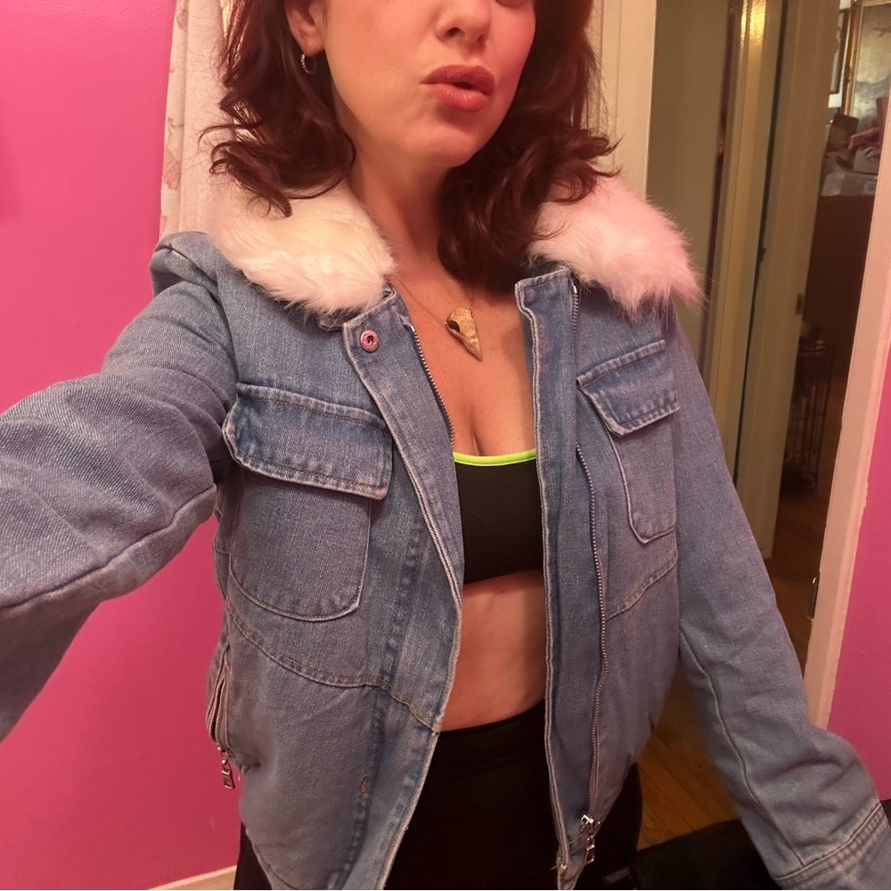 Haute Monde Light Blue Denim Jacket with White Collar large